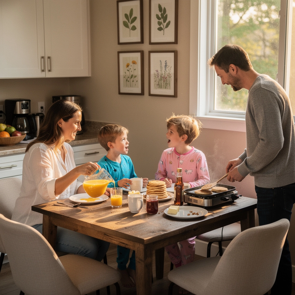 Ein Kinderzimmer mit bunten Akzenten und robusten Materialien, das zum Spielen einlädt.